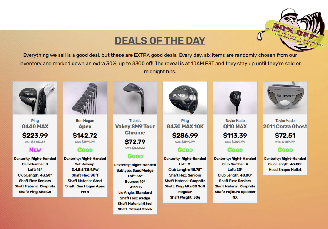 used golf clubs in Charlotte on the Stickhawk website