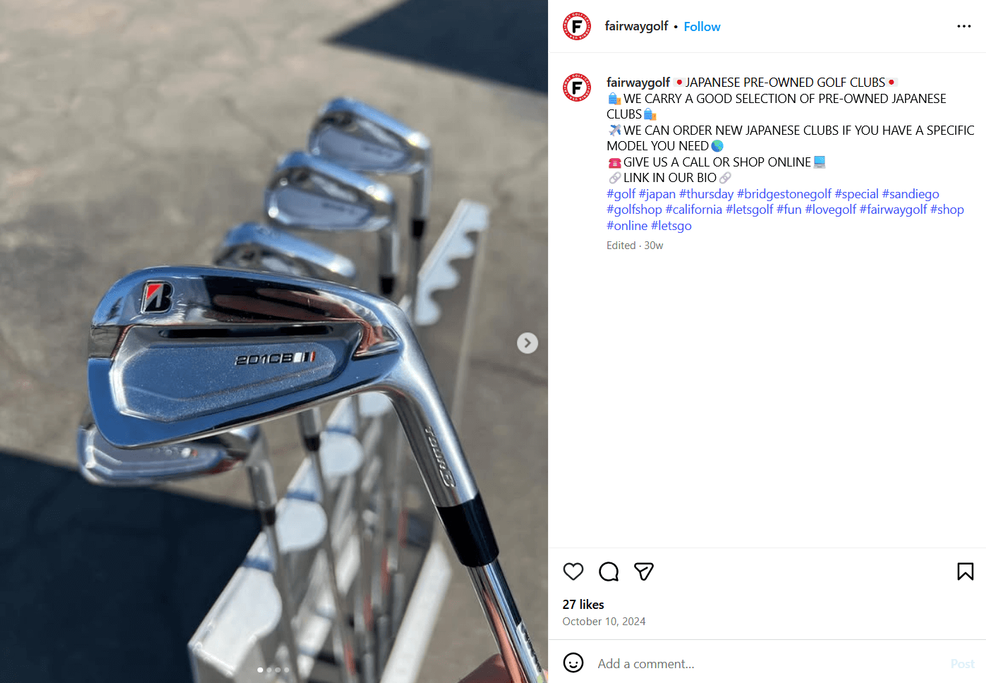 a screenshot from the Fairway Golf Instagram account