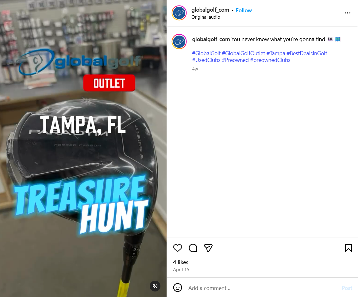 Screenshot from GlobalGolf Outlet's Instagram account