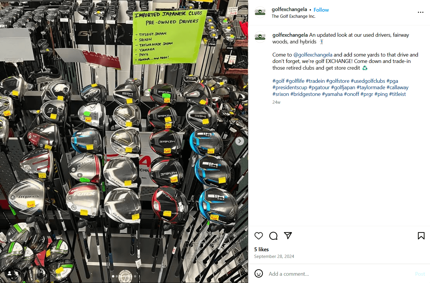 a screenshot from the IG account of @golfexchangela