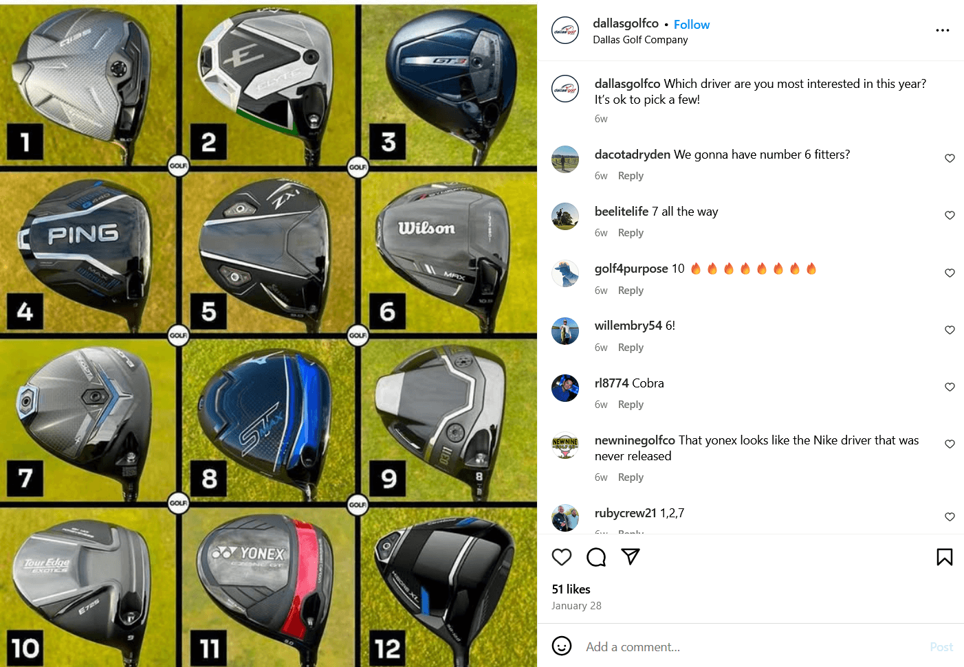 a screenshot from Dallas Golf's Instagram page