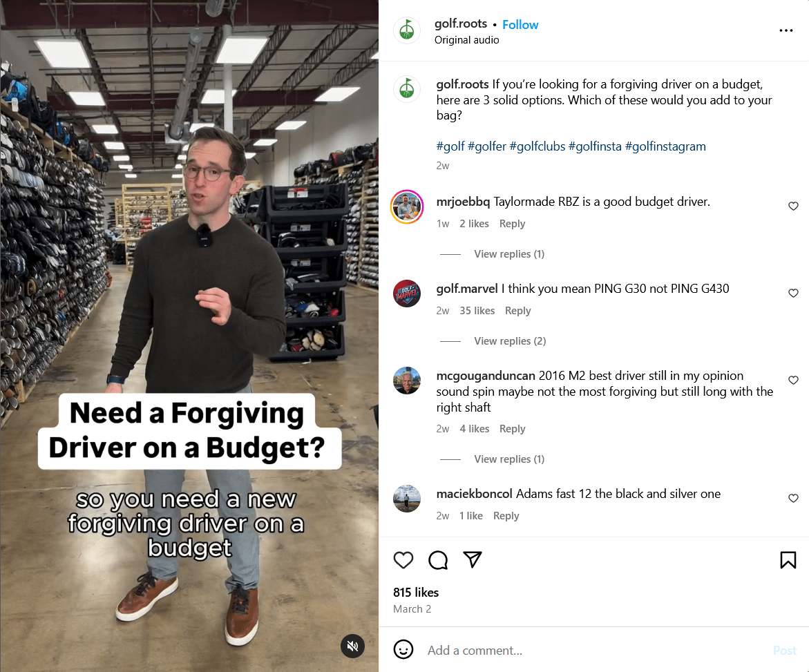 screenshot from golf.roots instagram page