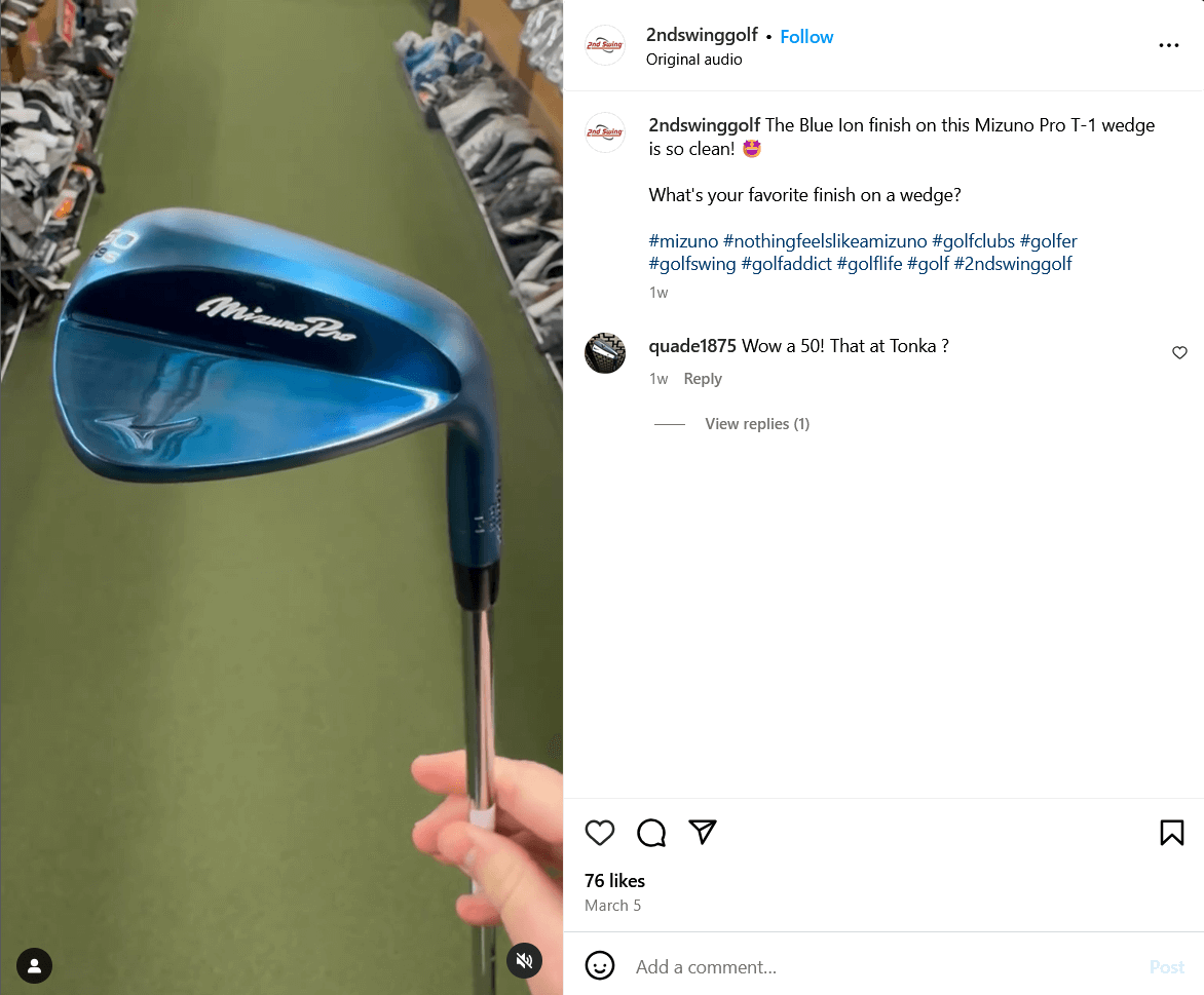 A screenshot from 2nd Swing Golf's Instagram page