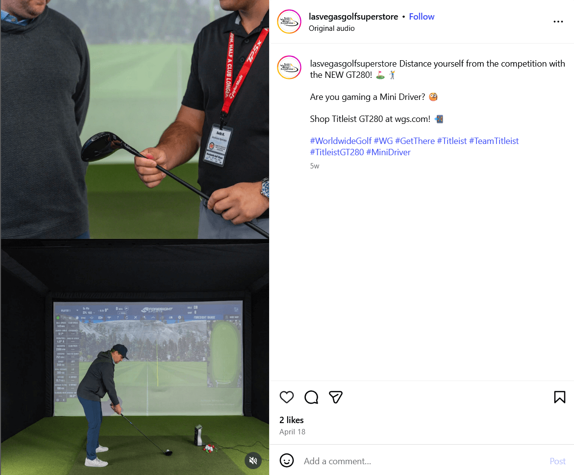 screenshot from Las Vegas Golf superstore's Instagram account