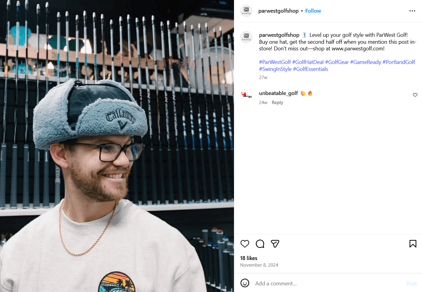 screenshot from ParWest Golf Shop's Instagram account
