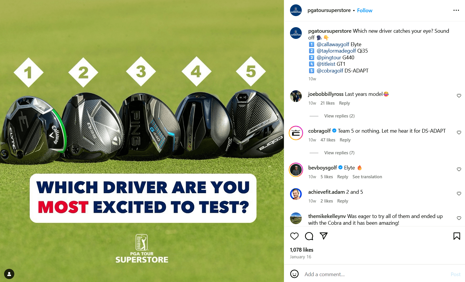 a screenshot from th PGA tour Superstore's instagram account