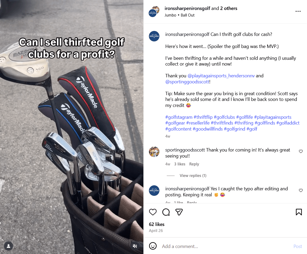 Screenshot from Iron Sharpen Irons Golf's Instagram account
