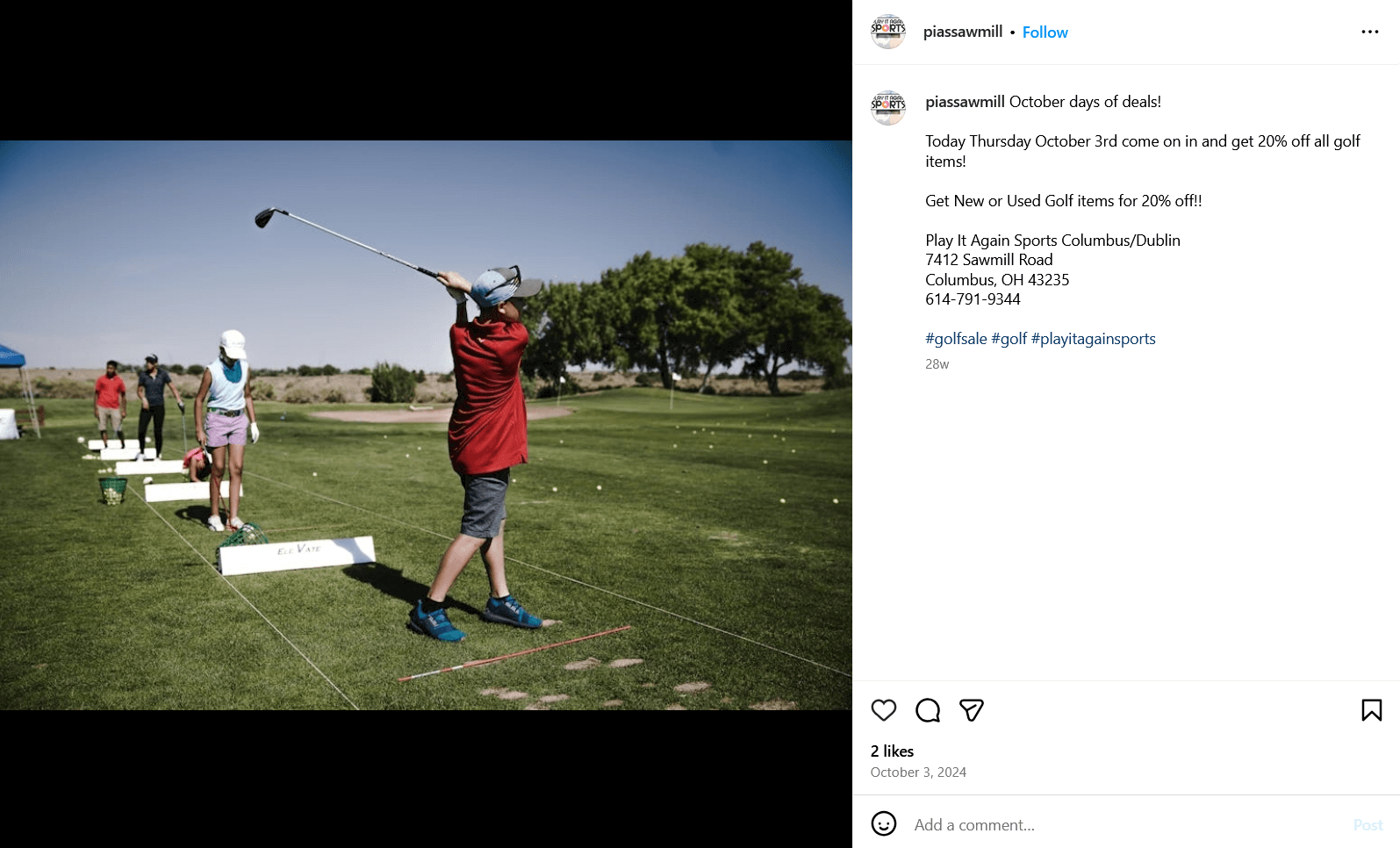 screenshot from the play it again sports columbus' Instagram account showing users hitting balls on a driving range