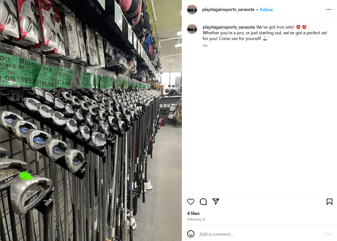 screenshot from Play it again Sarasota's Instagram account