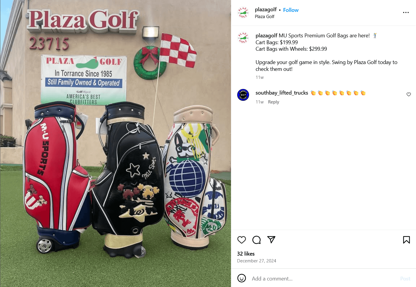 A screenshot from @plazagolf's Instagram