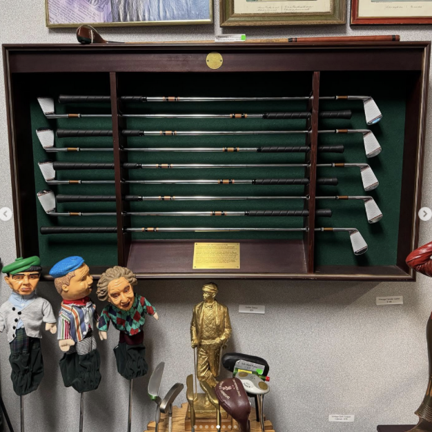 Wall of golf history at Ron's Golf Shop used golf club store