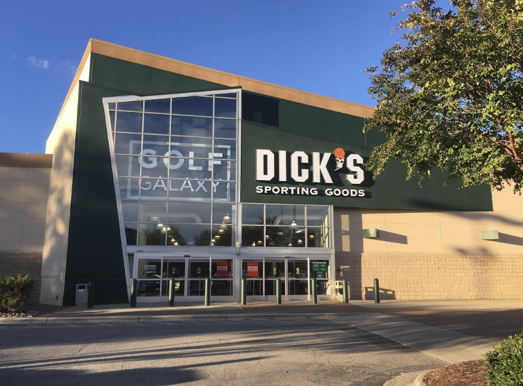 The exterior of the Golf Galaxy location that is attached to a DICK'S Sporting Goods on a sunny afternoon in the summer.