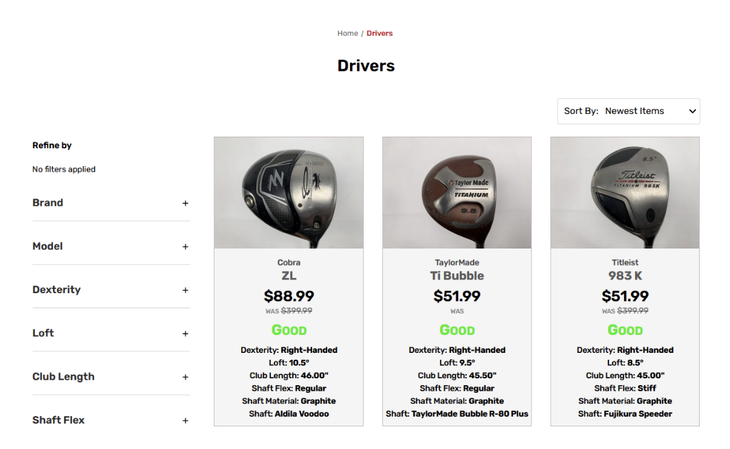 wide selection of used golf drivers available on Stickhawk website