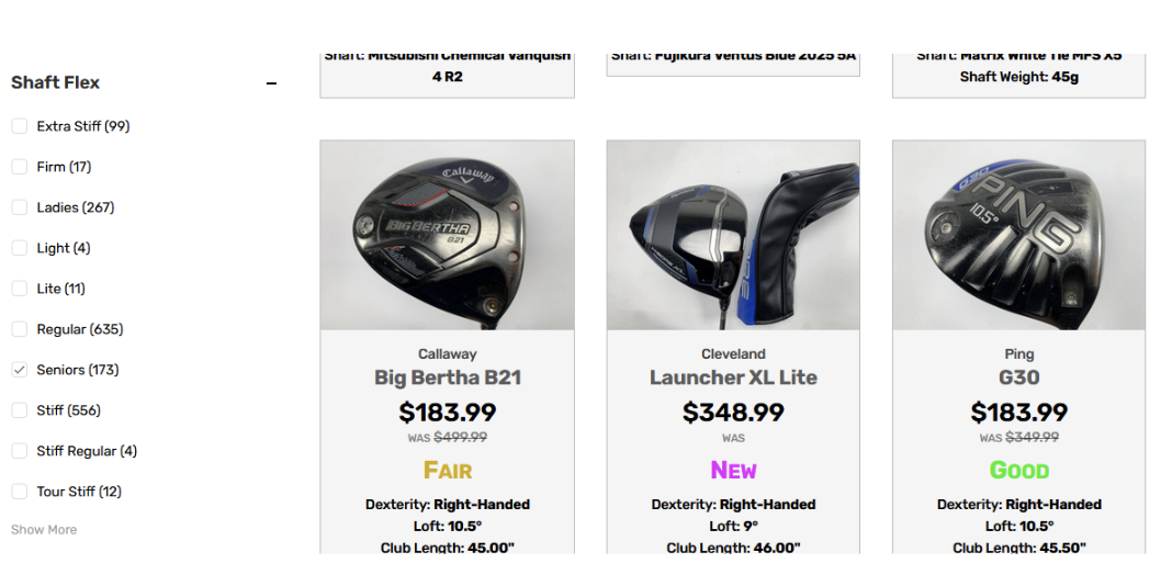 used golf clubs for seniors on the Stickhawk website