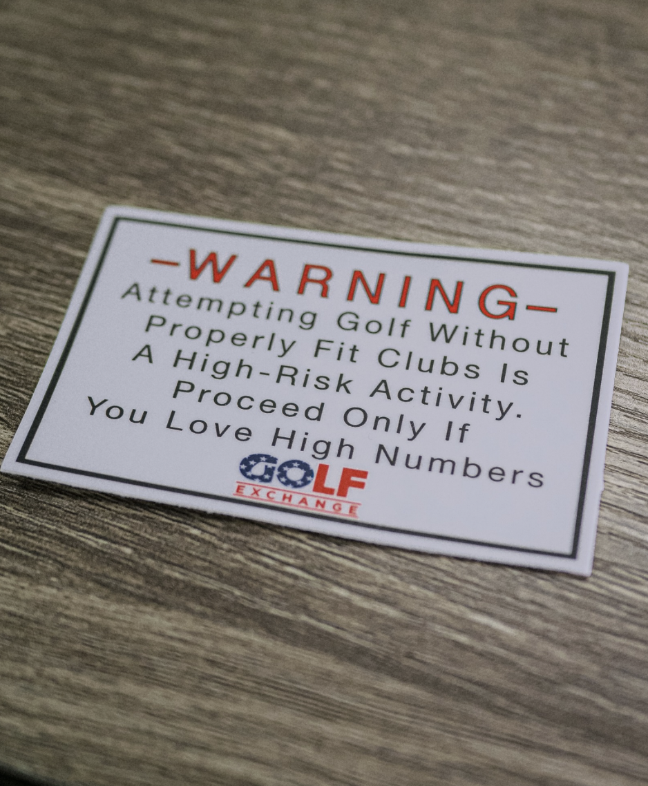 funny golf warning label from Golf Exchange Instagram
