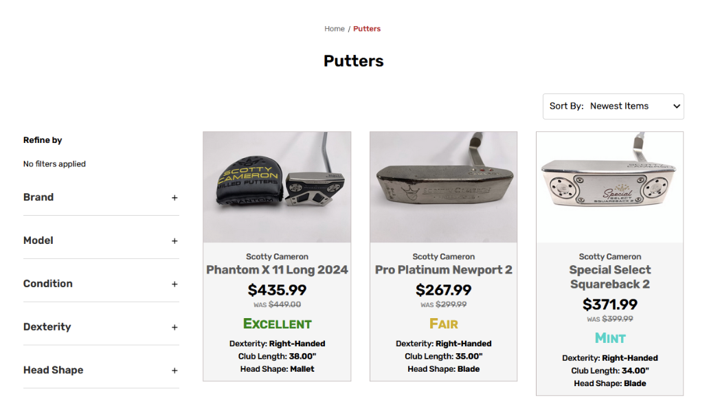 Used putters on Stickhawk website