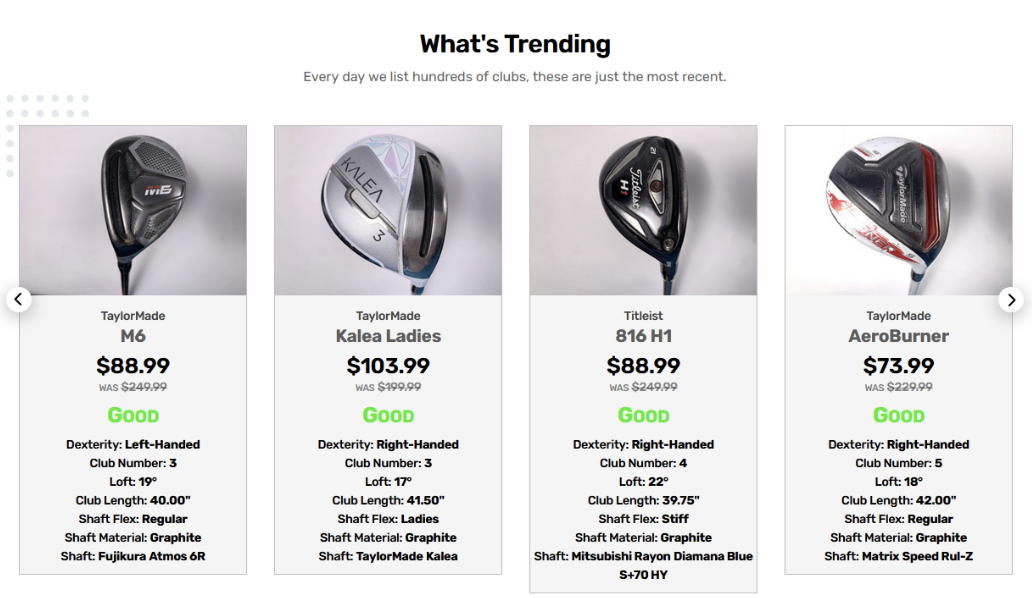 Trending used golf clubs on the Stickhawk website