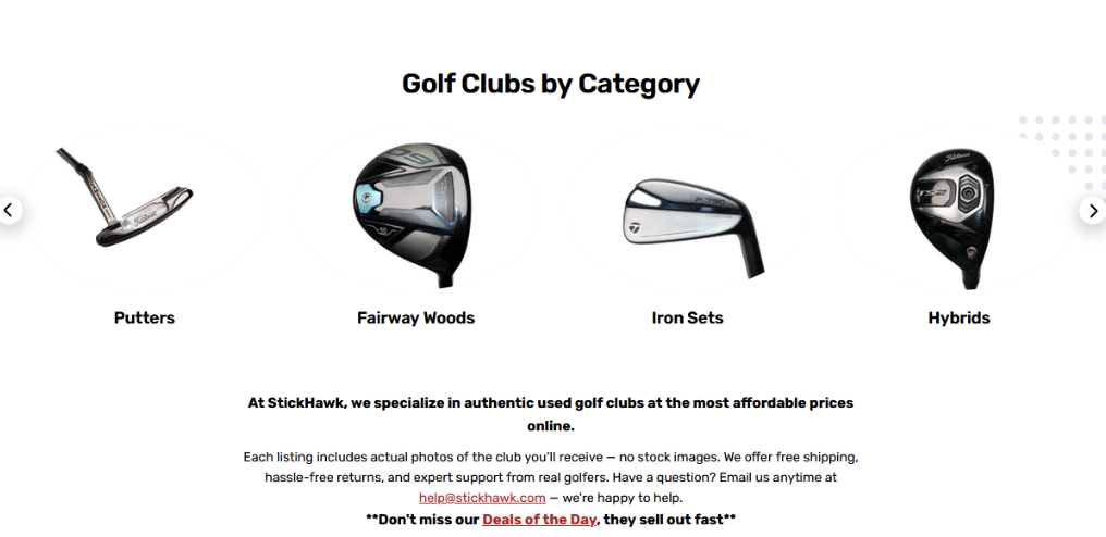 golf clubs by category on Stickhawk