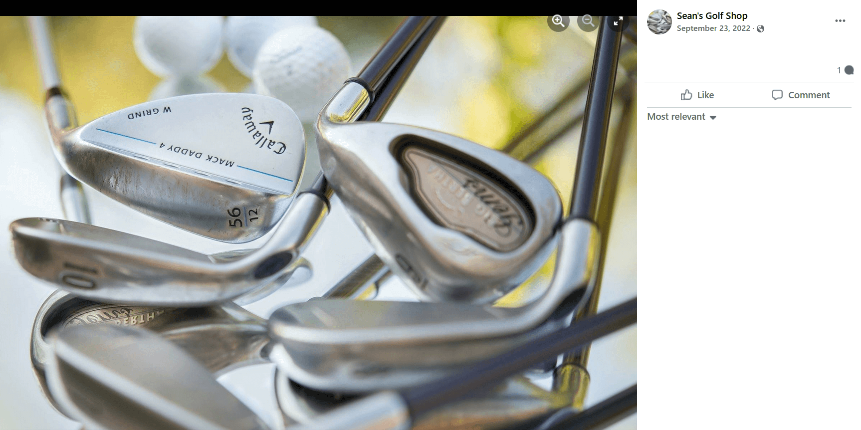 a screenshot from Sean's Golf Shop Instagram page that shows a close-up of a handful of golf clubs