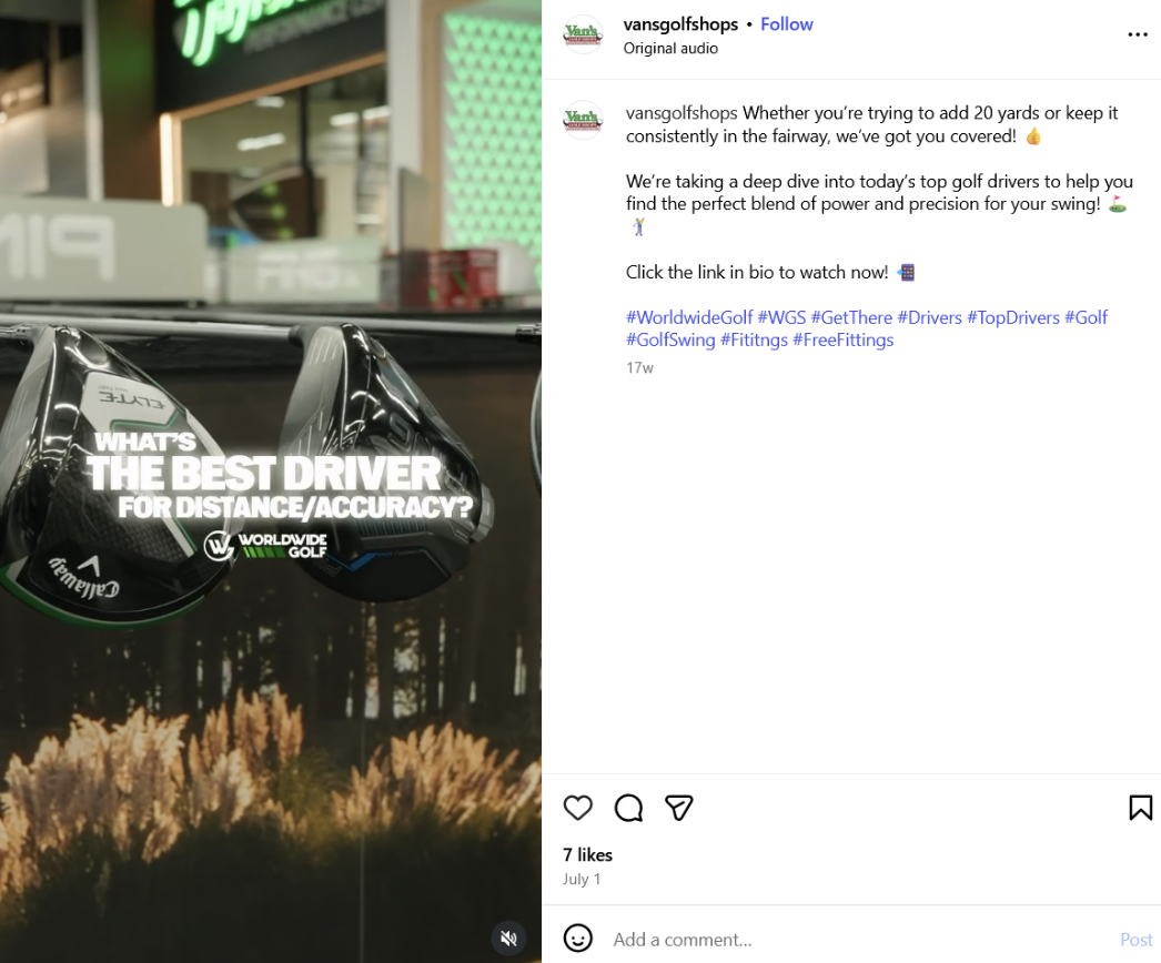 van's golf shop instagram